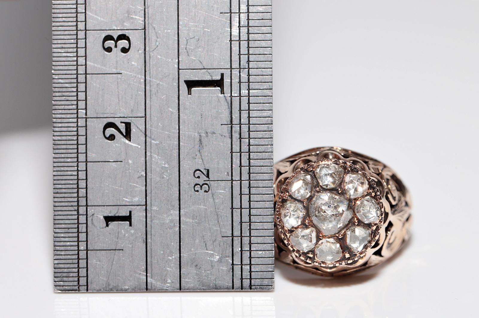 Bague solide fabriquée à la main en or 14 carats avec diamants naturels taille rose, datant des années 1900 en vente 8