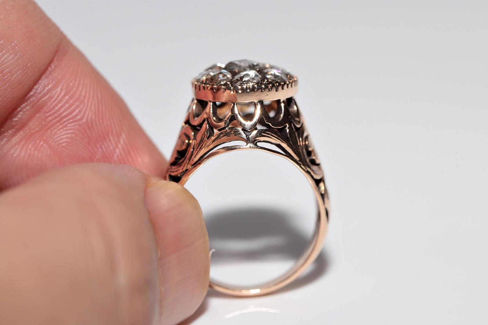 Bague solide fabriquée à la main en or 14 carats avec diamants naturels taille rose, datant des années 1900 en vente 9