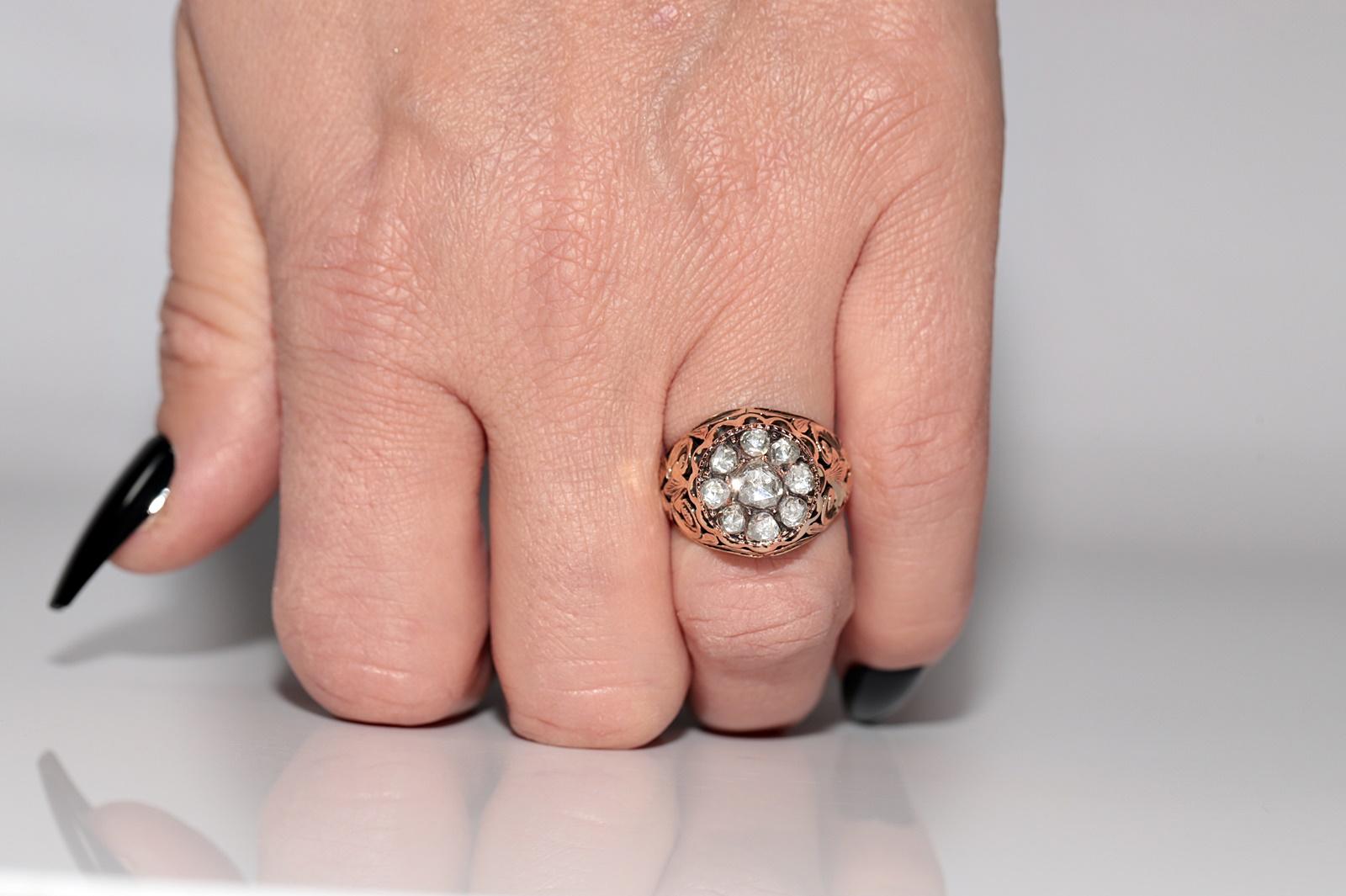 Victorien Bague solide fabriquée à la main en or 14 carats avec diamants naturels taille rose, datant des années 1900 en vente