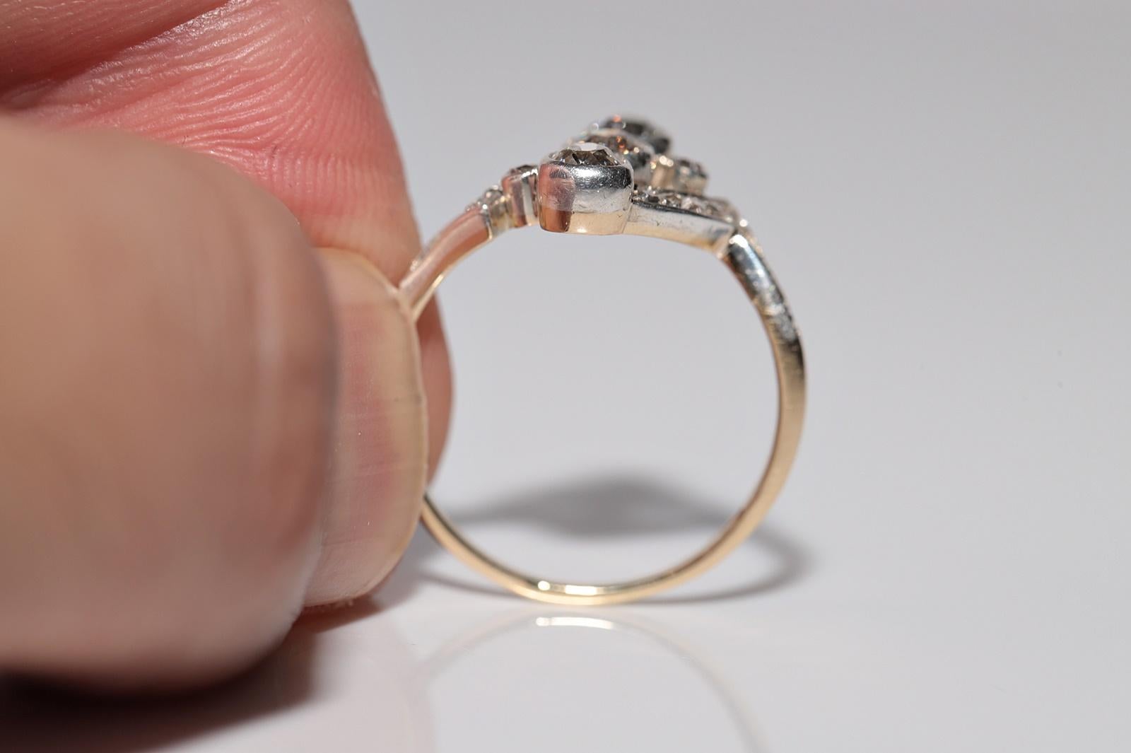 Ancien fabriqué à la main vers 1900  14k Gold Top Silver  Bague en diamant naturel en vente 8