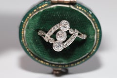 Antique Circa 1900s Handcrafted  14k Gold Top Silver  Natural Diamond Ring