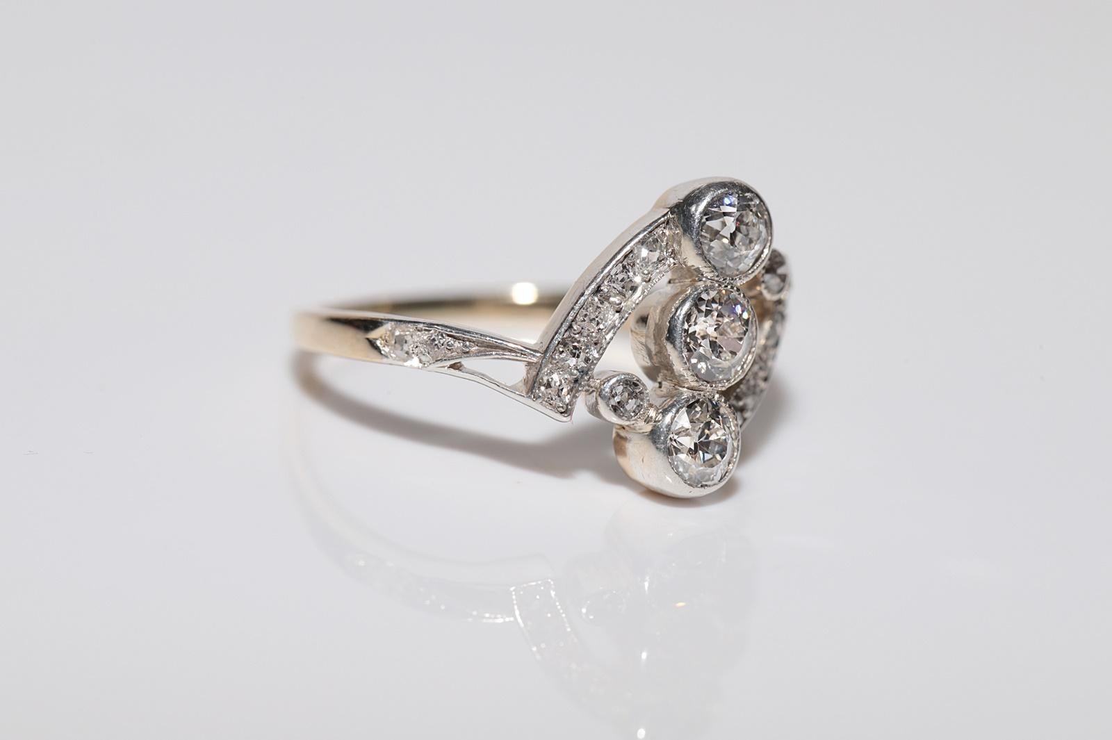Ancien fabriqué à la main vers 1900  14k Gold Top Silver  Bague en diamant naturel Bon état - En vente à Fatih/İstanbul, 34