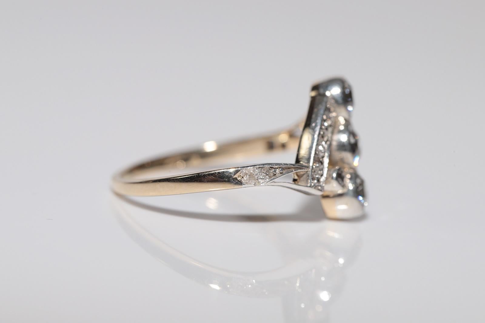 Ancien fabriqué à la main vers 1900  14k Gold Top Silver  Bague en diamant naturel Pour femmes en vente