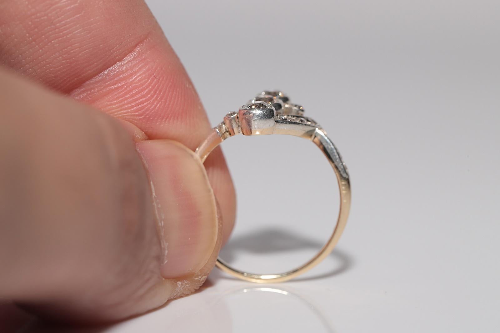 Ancien fabriqué à la main vers 1900  14k Gold Top Silver  Bague en diamant naturel en vente 1