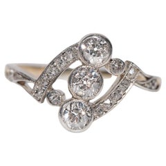 Antiguo Circa 1900 Artesanal  Oro de 14 quilates Top Silver  Anillo de diamante natural