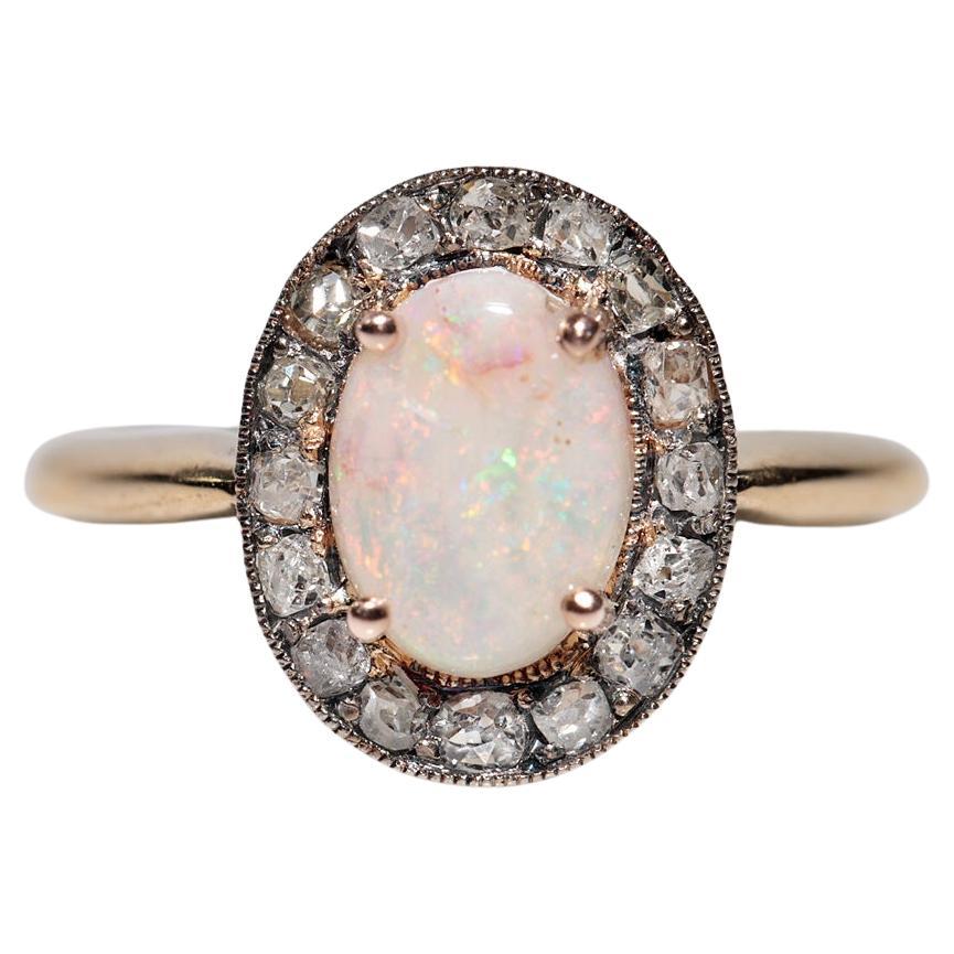 Antique Circa 1900s Handcrafted 18k Gold Natural Diamond And Opal Ring