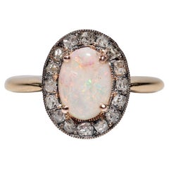 Antique Circa 1900s Handcrafted 18k Gold Natural Diamond And Opal Ring