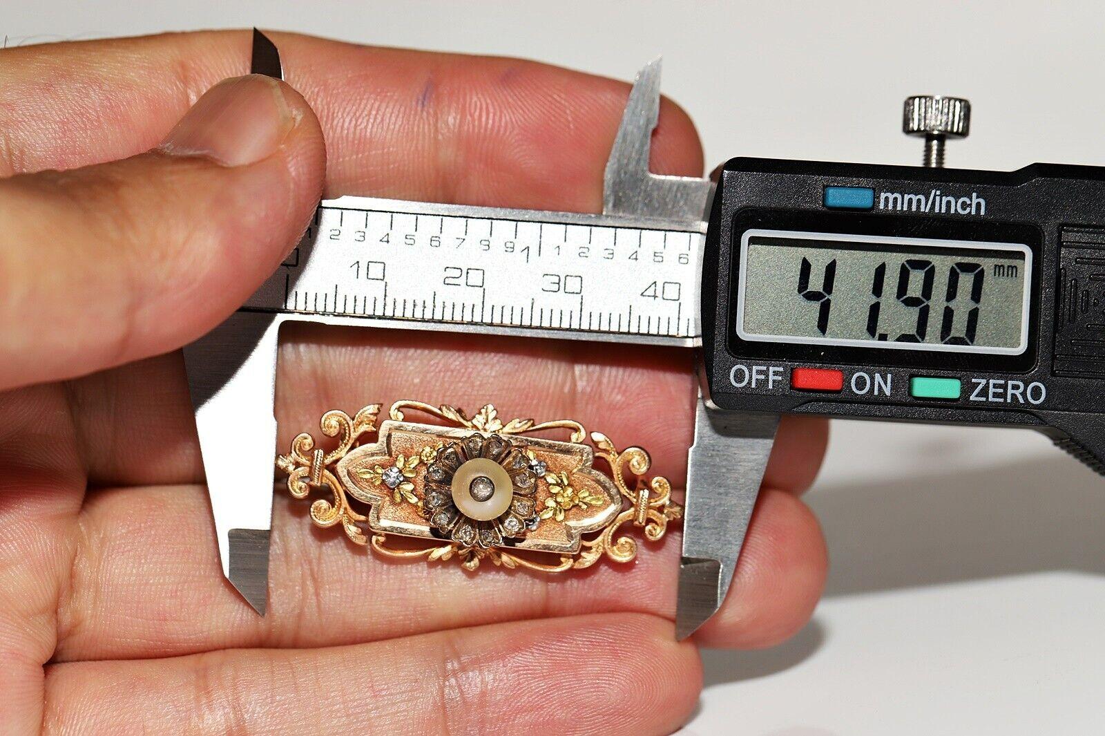 Antike CIRCA 1900s handgefertigt 18k Gold natürlichen Diamanten und Perle Brosche (Rosenschliff) im Angebot