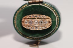 Antique Circa 1900s Handcrafted 18k Gold Natural Diamond Decorated Band Ring