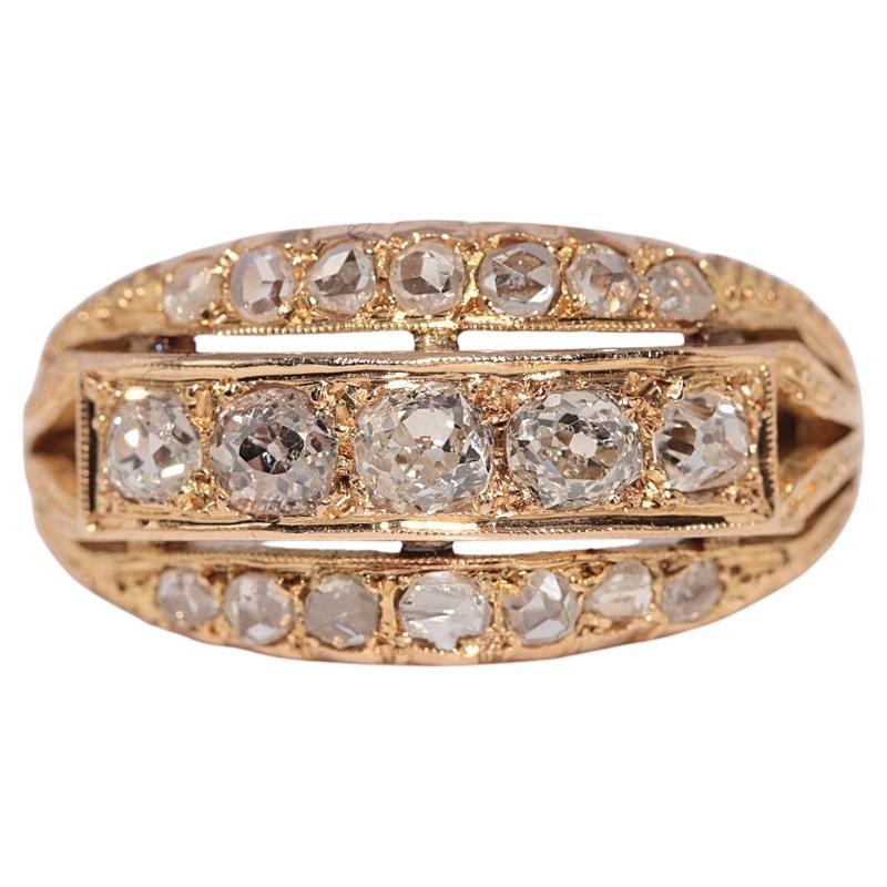 Antiker handgefertigter, dekorativer Ring aus 18 Karat Gold mit natürlichem Diamanten, um 1900
