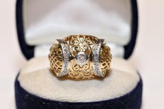 Antique Circa 1900s Handcrafted 18k Gold Natural Diamond Decorated Ring