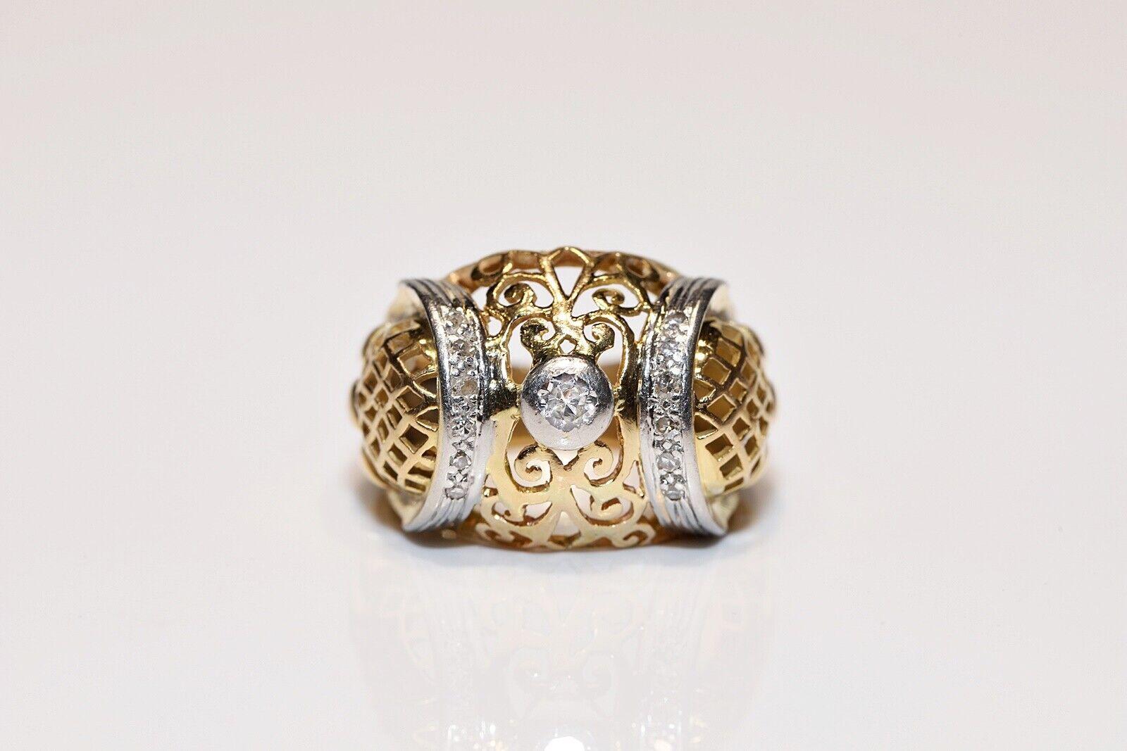 Brilliant Cut Antique Circa 1900s Handcrafted 18k Gold Natural Diamond Decorated Ring For Sale