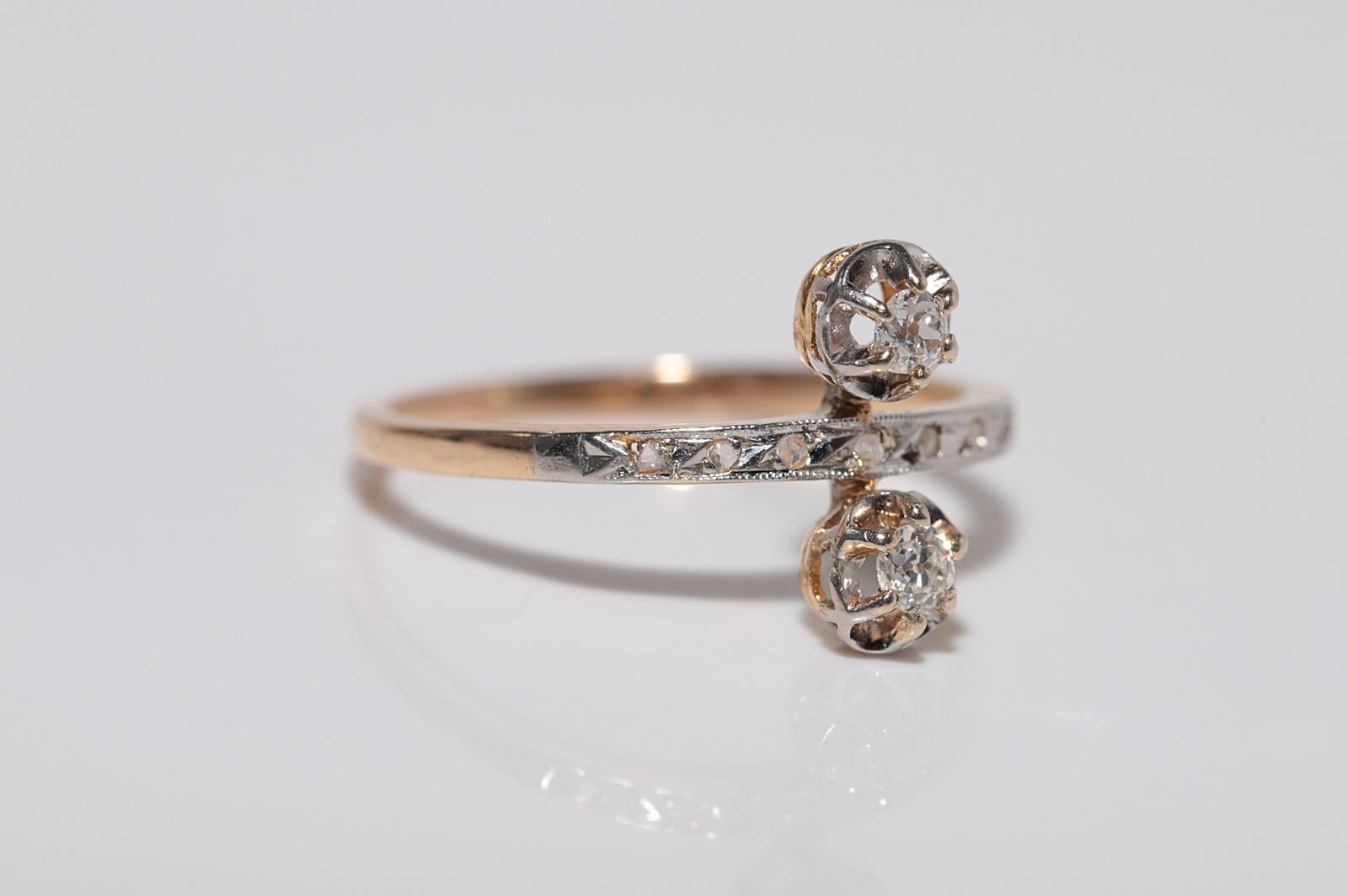 Ancienne bague artisanale des années 1900 en or 18 carats décorée de diamants naturels Bon état - En vente à Fatih/İstanbul, 34