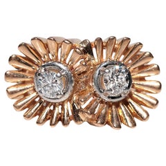 Ancienne bague artisanale des années 1900 en or 18 carats décorée de diamants naturels