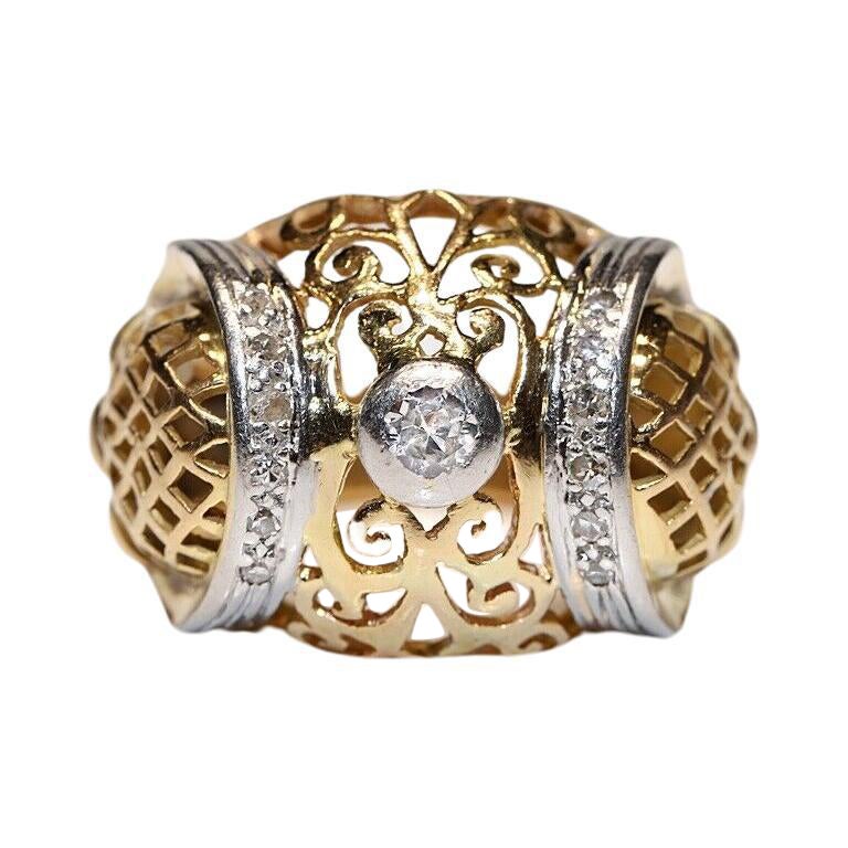Ancienne bague artisanale des années 1900 en or 18 carats décorée de diamants naturels