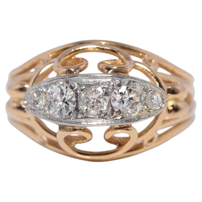 Antique Circa 1900s Handcrafted 18k Gold Natural Diamond Decorated Ring