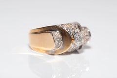 Antique Circa 1900s Handcrafted 18k Gold Natural Diamond Decorated Tank Ring
