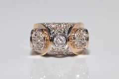 Ancienne bague débardeur artisanale des années 1900 en or 18 carats décorée de diamants naturels