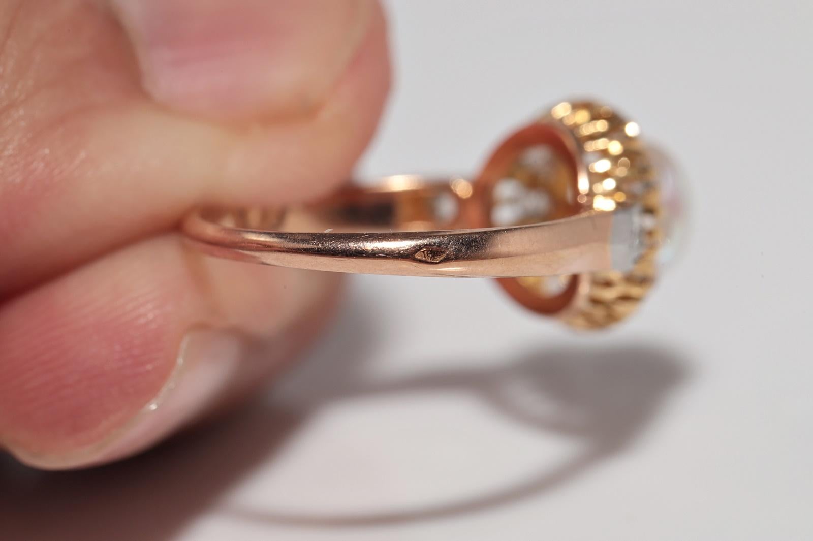 Antike CIRCA 1900s handgefertigt 18k Gold natürlichen alten Schliff Diamant und Perle Ring im Angebot 4