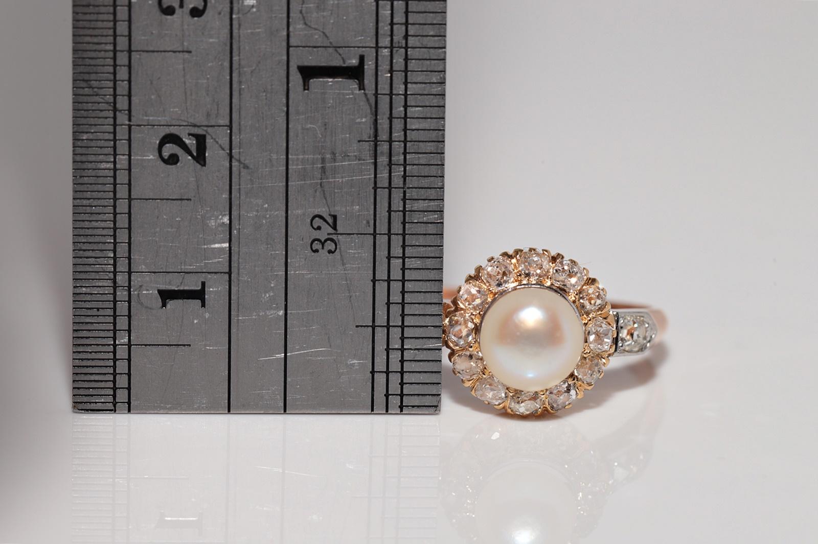 Antike CIRCA 1900s handgefertigt 18k Gold natürlichen alten Schliff Diamant und Perle Ring im Angebot 5