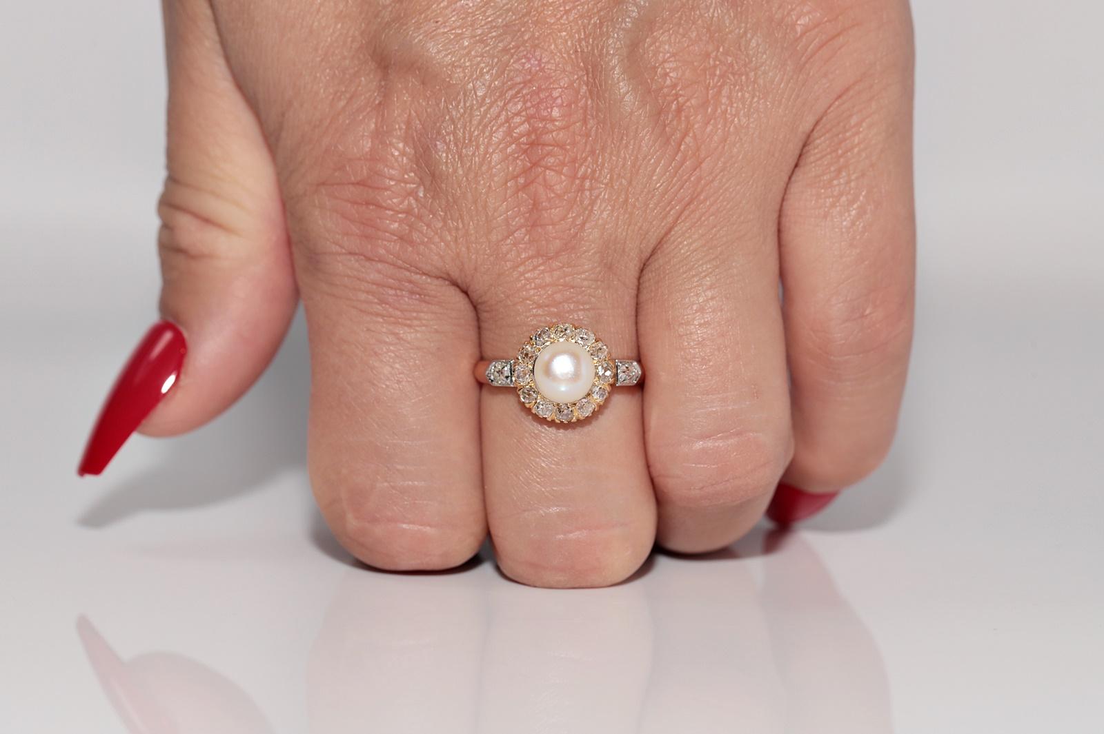 Antike CIRCA 1900s handgefertigt 18k Gold natürlichen alten Schliff Diamant und Perle Ring im Angebot 9