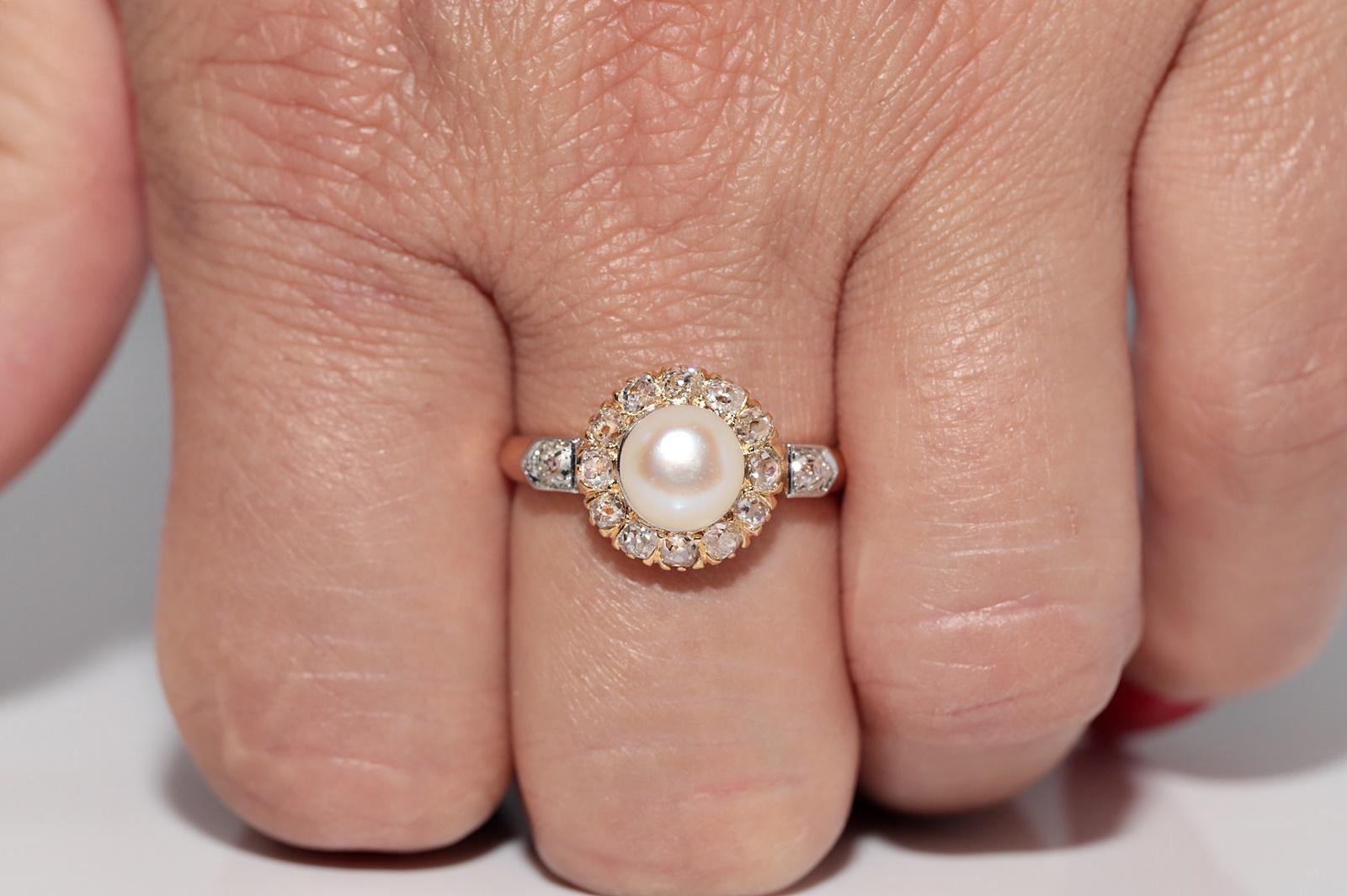 Antike CIRCA 1900s handgefertigt 18k Gold natürlichen alten Schliff Diamant und Perle Ring im Angebot 10