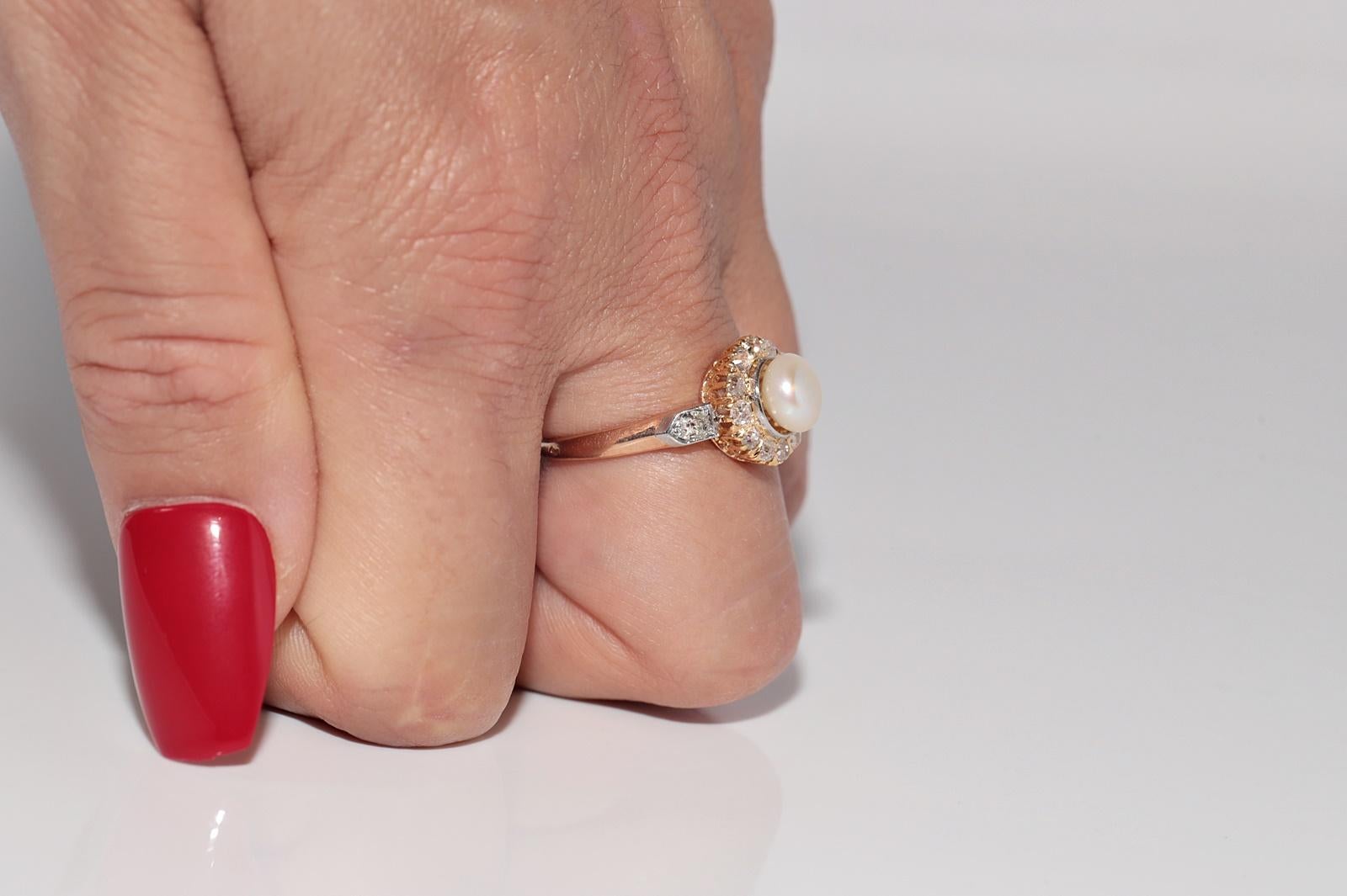 Antike CIRCA 1900s handgefertigt 18k Gold natürlichen alten Schliff Diamant und Perle Ring im Angebot 11