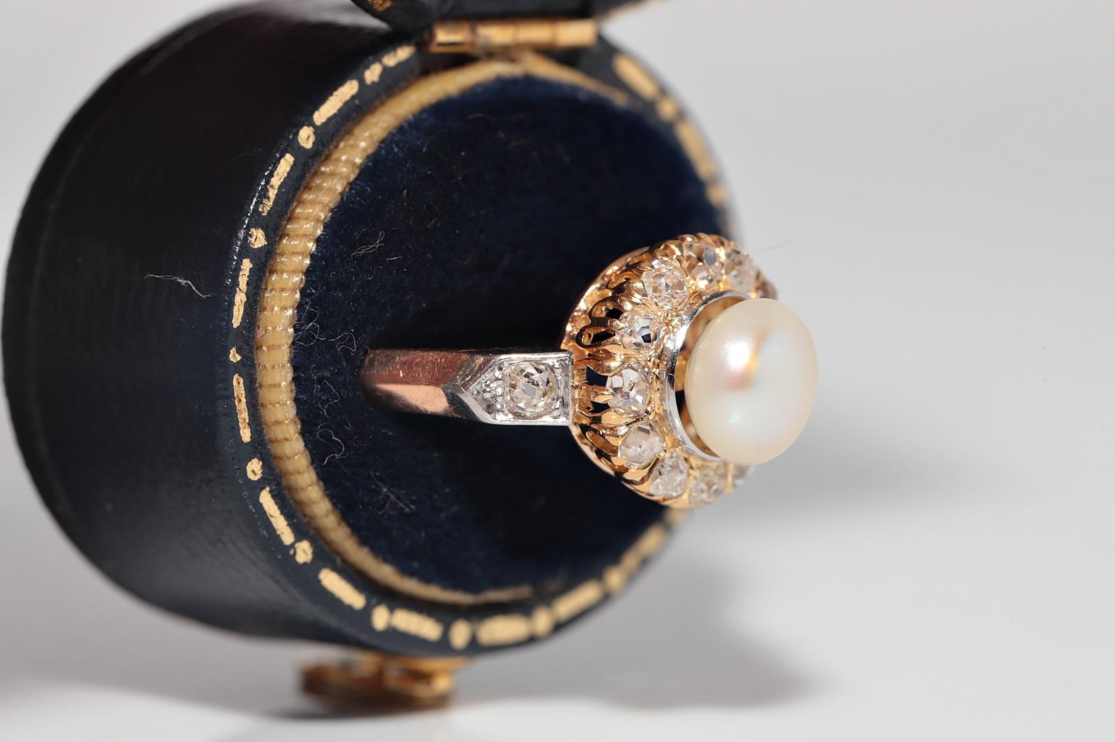 Antike CIRCA 1900s handgefertigt 18k Gold natürlichen alten Schliff Diamant und Perle Ring (Viktorianisch) im Angebot