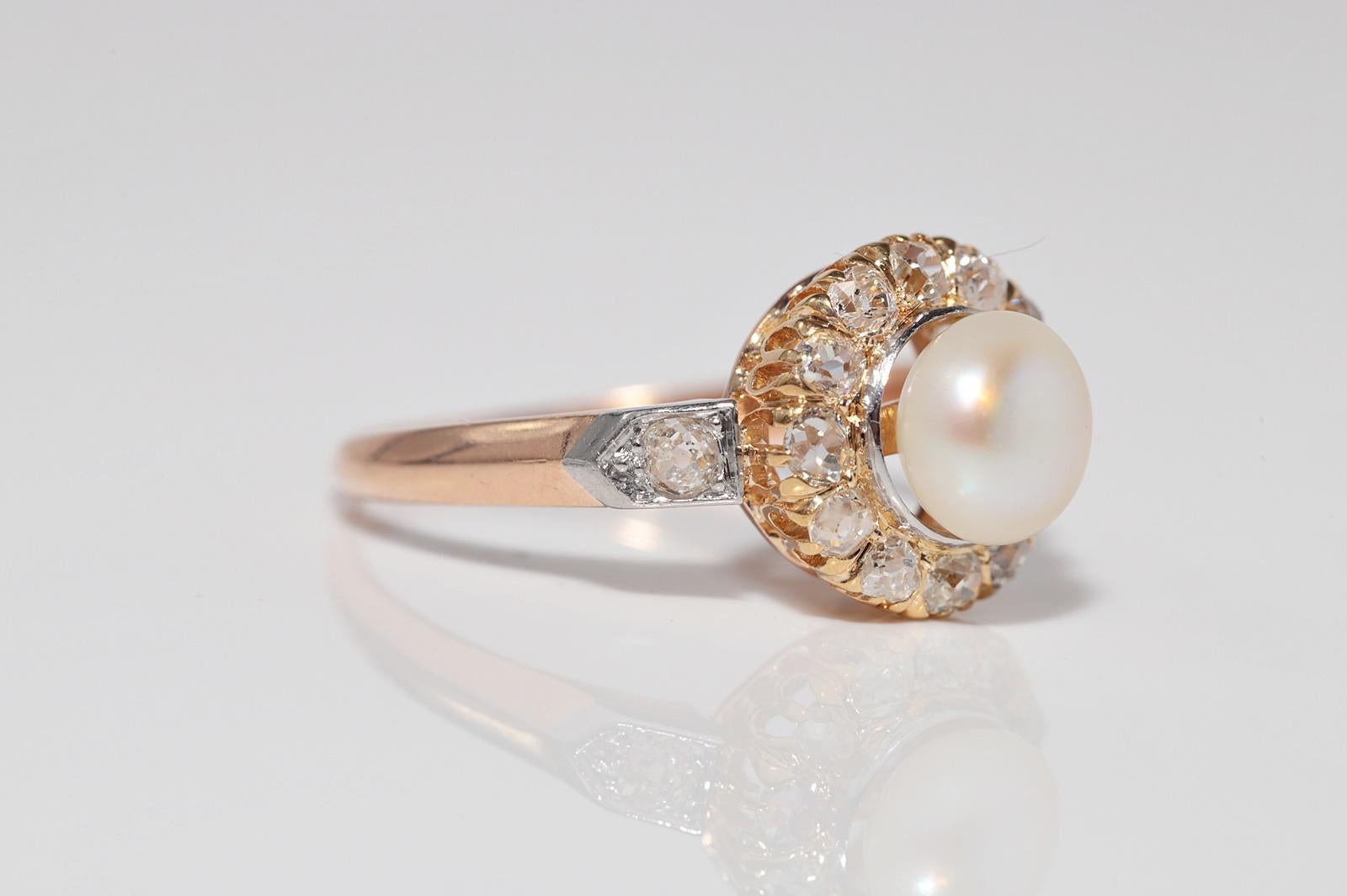 Antike CIRCA 1900s handgefertigt 18k Gold natürlichen alten Schliff Diamant und Perle Ring im Zustand „Gut“ im Angebot in Fatih/İstanbul, 34