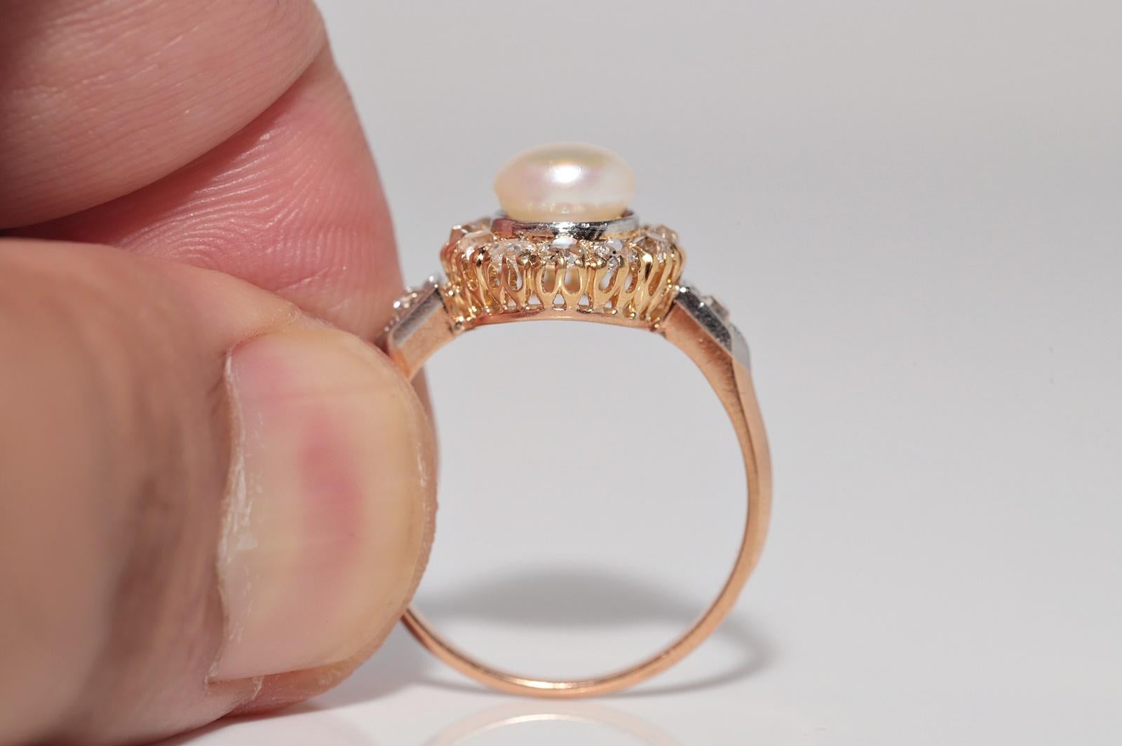 Antike CIRCA 1900s handgefertigt 18k Gold natürlichen alten Schliff Diamant und Perle Ring im Angebot 1