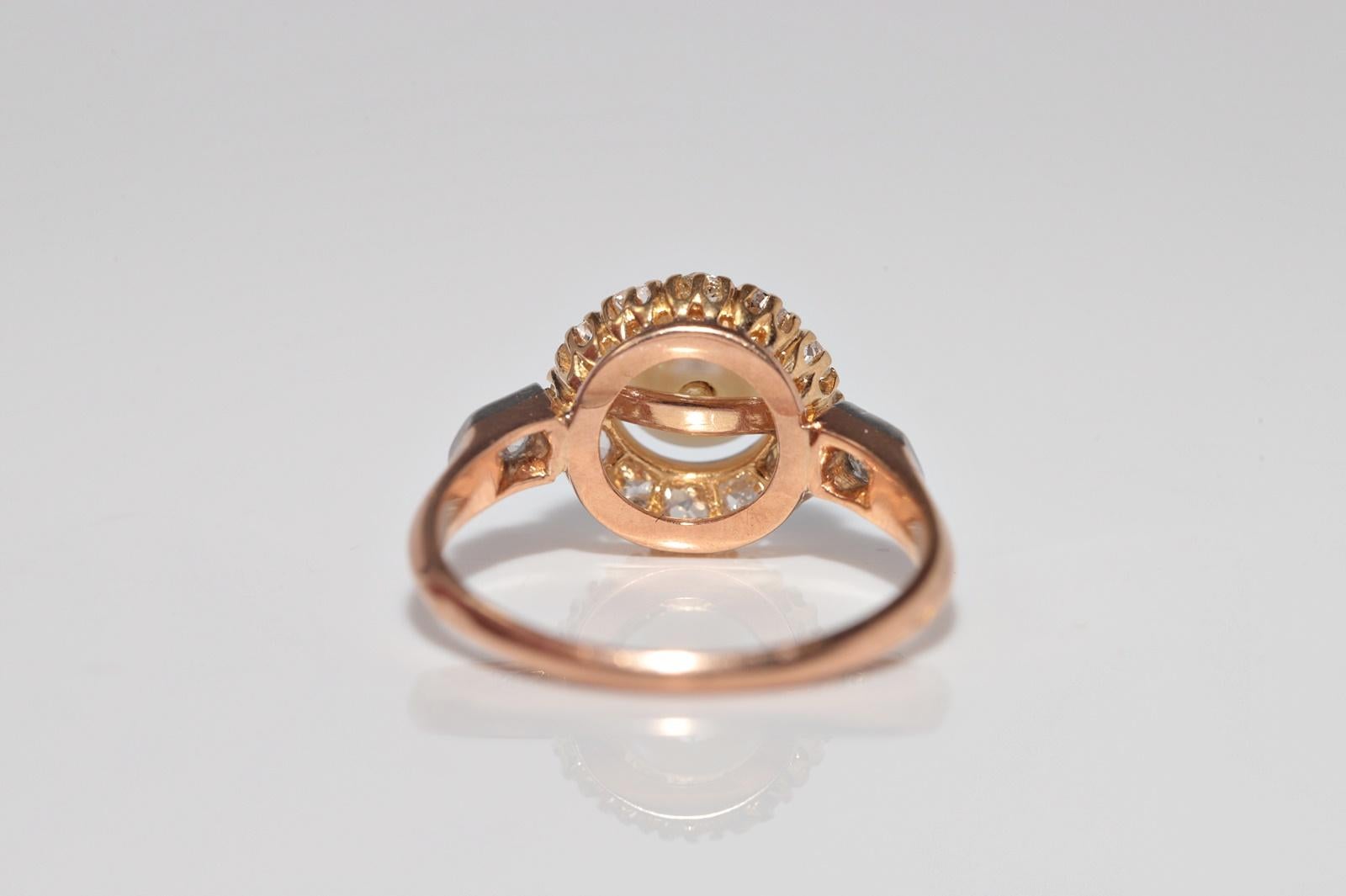 Antike CIRCA 1900s handgefertigt 18k Gold natürlichen alten Schliff Diamant und Perle Ring im Angebot 2