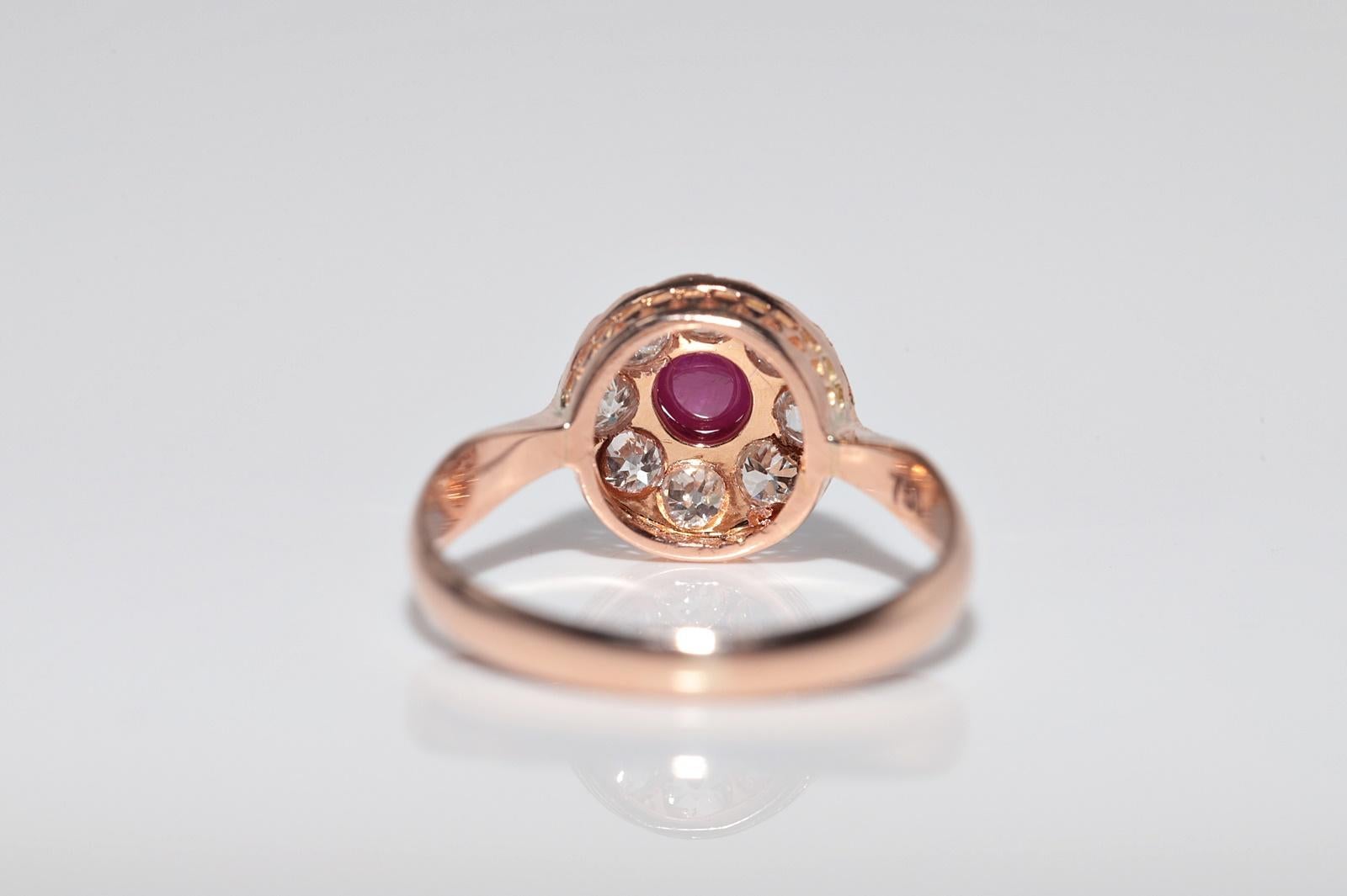 Bague ancienne en or 18k, circa 1900, faite à la main, diamant naturel taille ancienne et rubis en vente 8
