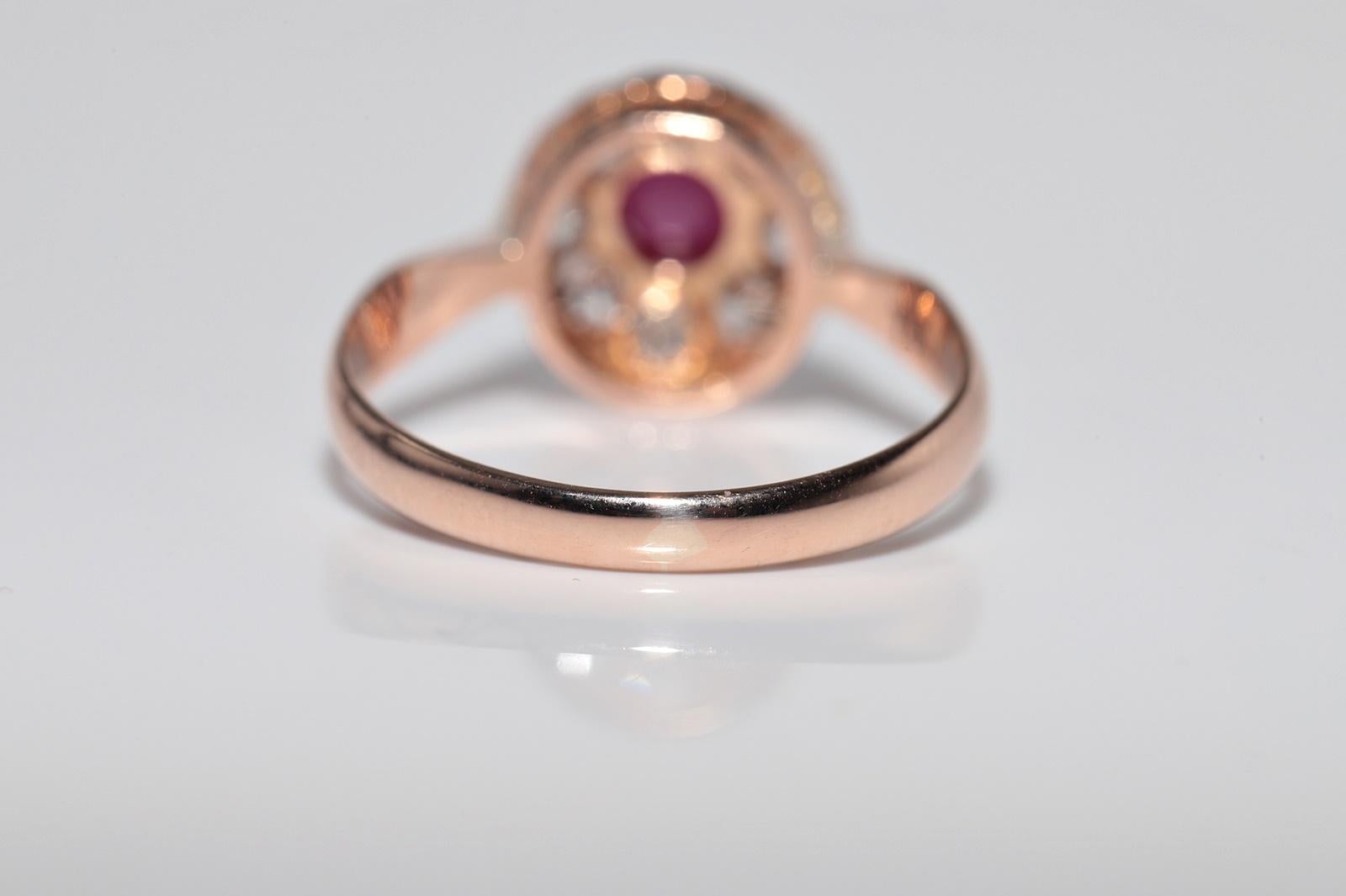 Bague ancienne en or 18k, circa 1900, faite à la main, diamant naturel taille ancienne et rubis en vente 9