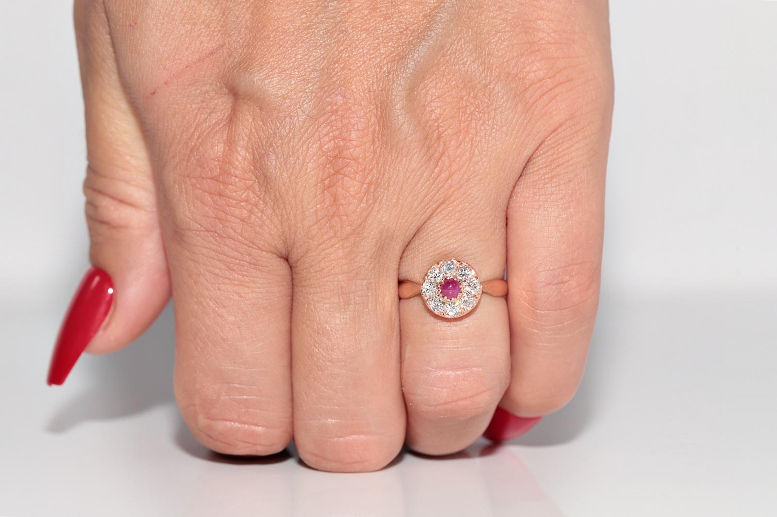 Victorien Bague ancienne en or 18k, circa 1900, faite à la main, diamant naturel taille ancienne et rubis en vente