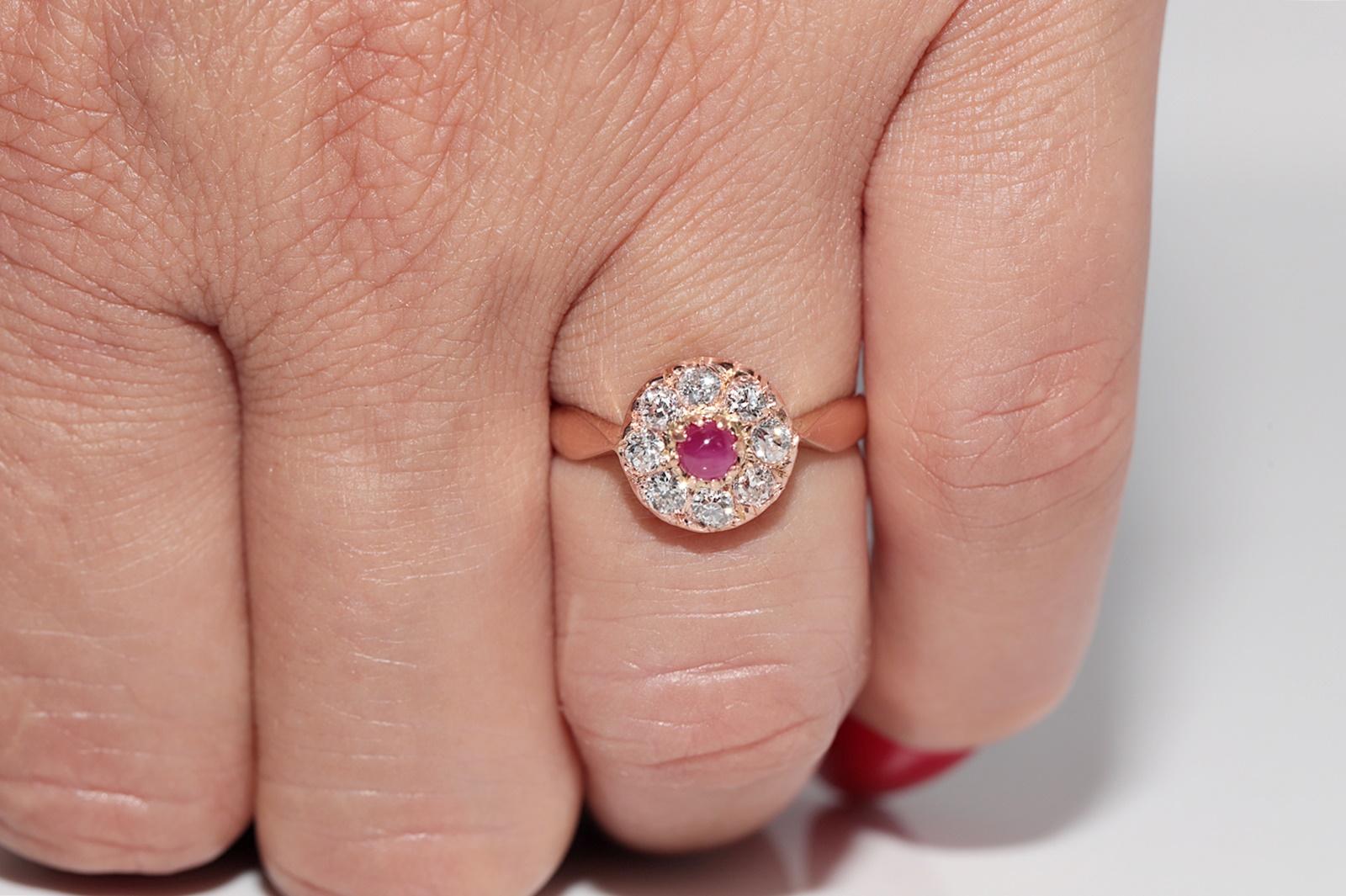 Taille vieille mine Bague ancienne en or 18k, circa 1900, faite �à la main, diamant naturel taille ancienne et rubis en vente