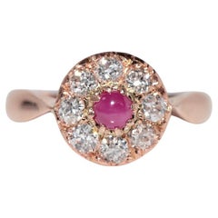 Anello antico CIRCA 1900 in oro 18 ct. con diamanti naturali e rubini taglio antico