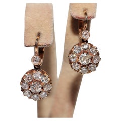 Antique Circa 1900s Handcrafted 18k Gold Natural Old Cut Diamond  Drop Earring