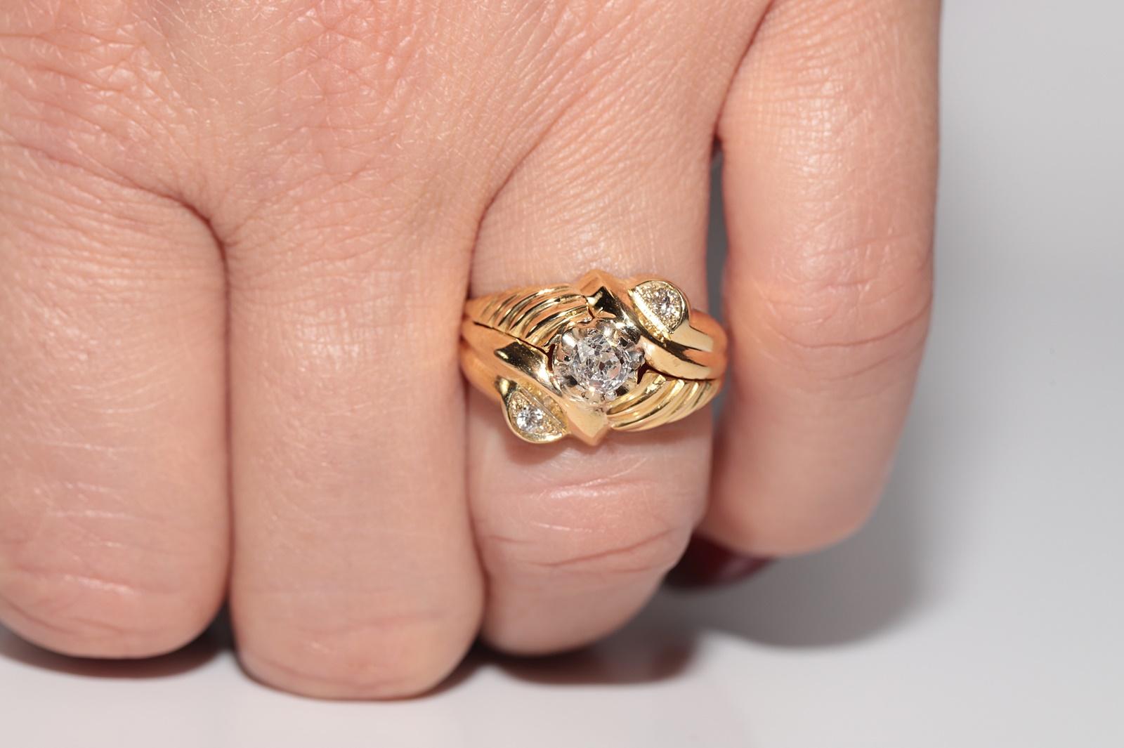 Anello antico CIRCA 1900 in oro 18 ct. con diamanti naturali taglio vecchio in vendita 9