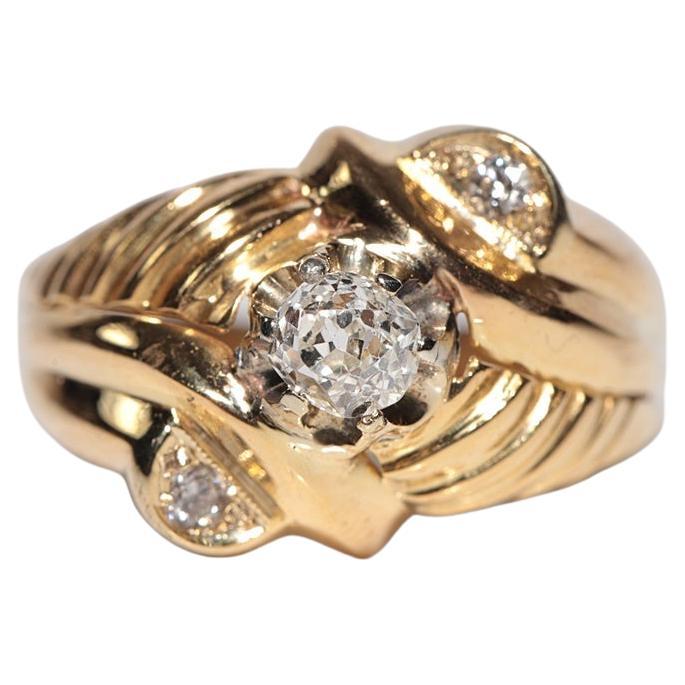 Antique Circa 1900s Handcrafted 18k Gold Natural Old Cut Diamond Ring