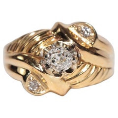 Antique Circa 1900s Handcrafted 18k Gold Natural Old Cut Diamond Ring