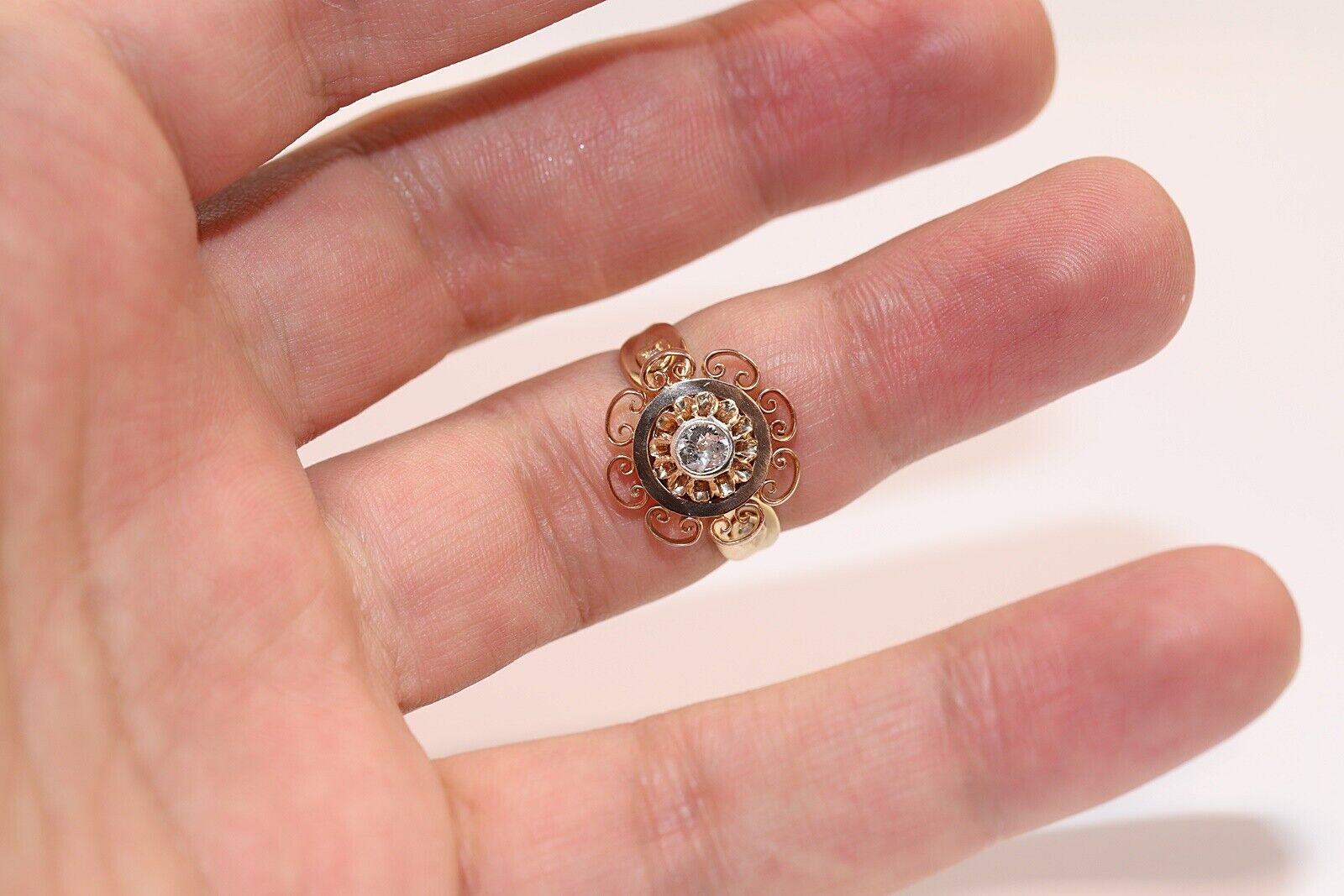 Antike, handgefertigte, um 1900, handgefertigt  18 Karat Gold Solitär-Ring mit natürlichem Diamant im Altschliff im Angebot 5