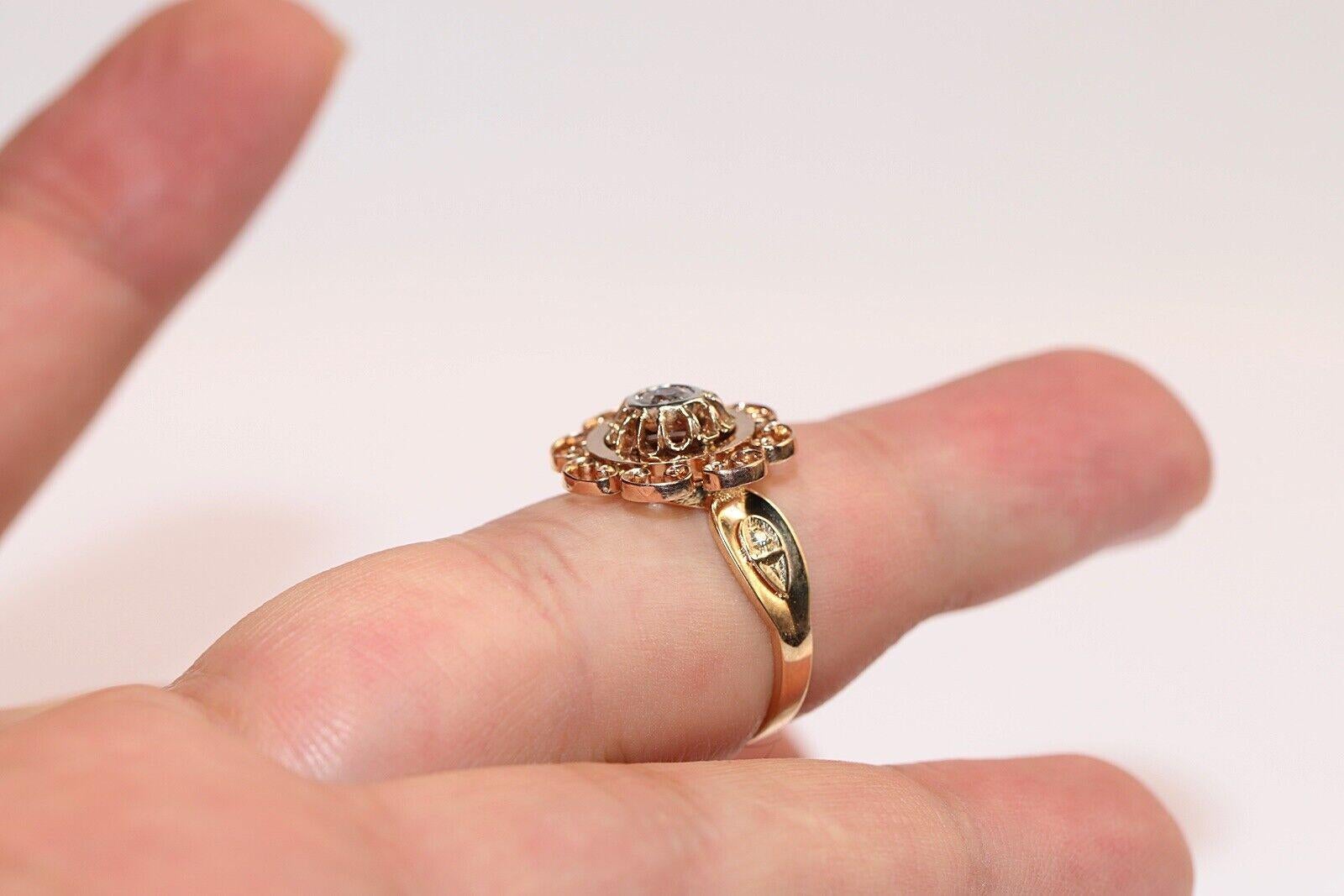 Antike, handgefertigte, um 1900, handgefertigt  18 Karat Gold Solitär-Ring mit natürlichem Diamant im Altschliff im Angebot 6