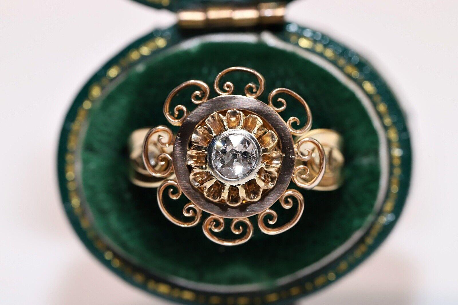 Antike, handgefertigte, um 1900, handgefertigt  18 Karat Gold Solitär-Ring mit natürlichem Diamant im Altschliff im Angebot 7