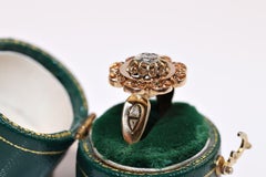 Antique Circa 1900s Handcrafted  18k Gold Natural Old Cut Diamond Solitaire Ring