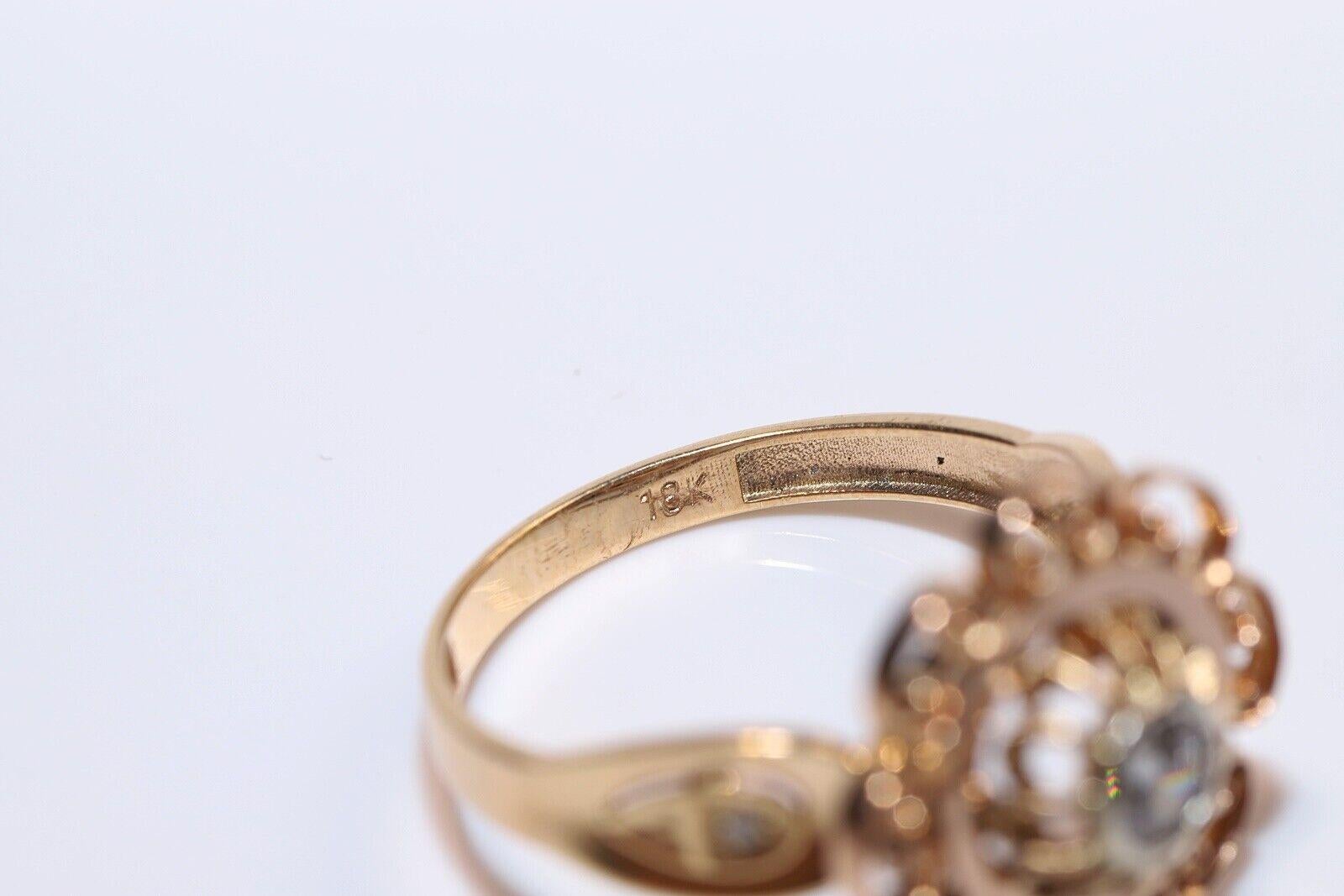 Antike, handgefertigte, um 1900, handgefertigt  18 Karat Gold Solitär-Ring mit natürlichem Diamant im Altschliff im Angebot 3