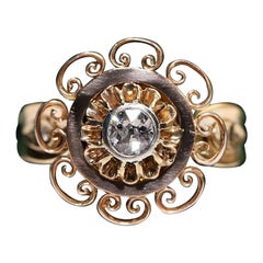 Antique Circa 1900s Handcrafted  18k Gold Natural Old Cut Diamond Solitaire Ring