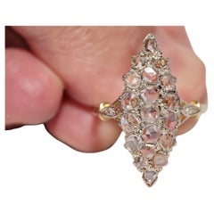 Anello antico CIRCA 1900 in oro 18 ct. con diamante naturale taglio rosa Navette