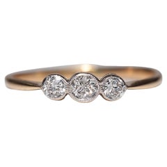 Antique Circa 1900s Handcrafted 18k Gold Natural Three Diamond Decorated Ring