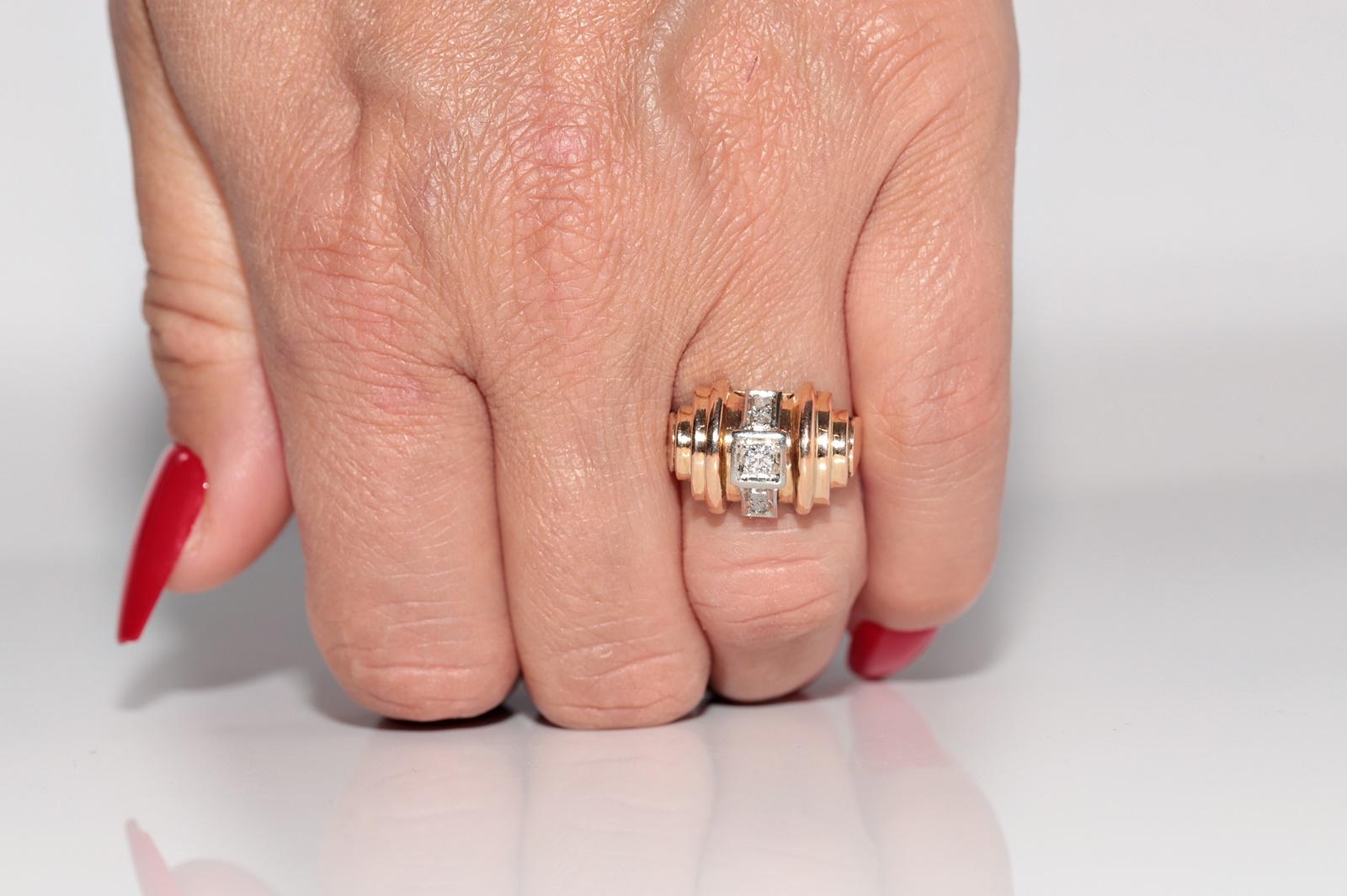 Antico anello decorato con diamanti naturali in oro rosa 18 ct. del 1900, fatto a mano. in vendita 8