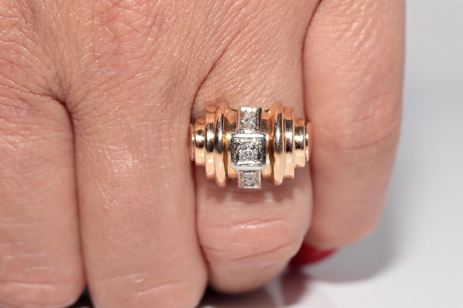 Antico anello decorato con diamanti naturali in oro rosa 18 ct. del 1900, fatto a mano. in vendita 9
